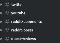 Twitter, Reddit, YouTube posts, Google alerts, all brought to your Discord super fast. No more hunting through dozens of tabs every day